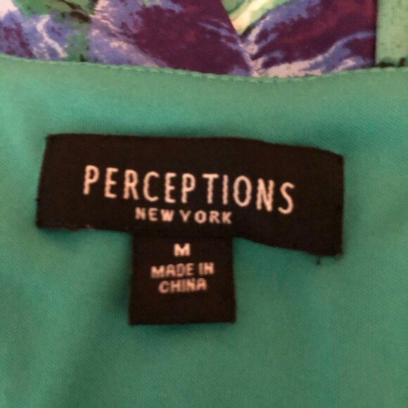 Perceptions New York Dress Womens Sz Medium Blue Green Sleeveless Floral Stretch - Picture 6 of 9